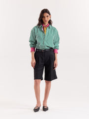 Green & White Bengal Striped Cropped Shirt